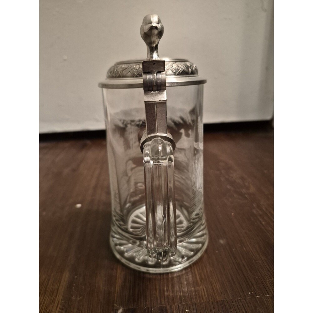 Vintage Lidded Beer Stein Etched Ducks Glass Pewter Lid Old Germany Domex - Picture 2 of 9